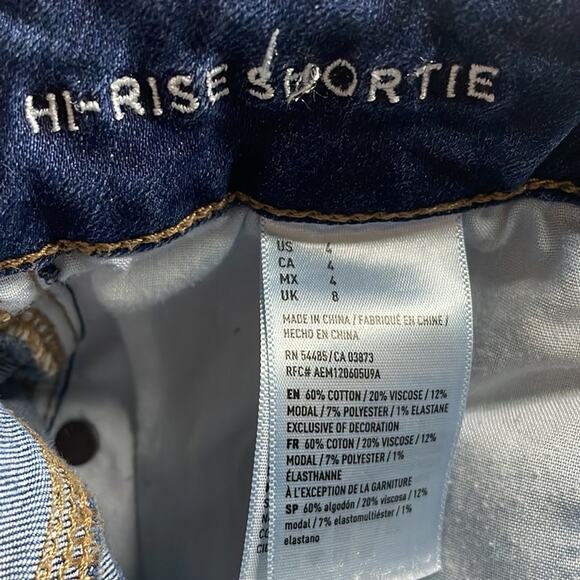 American Eagle Hi Rise Shortie Jean Shorts Blue Denim Exposed Pockets Size 4 - Picture 8 of 9